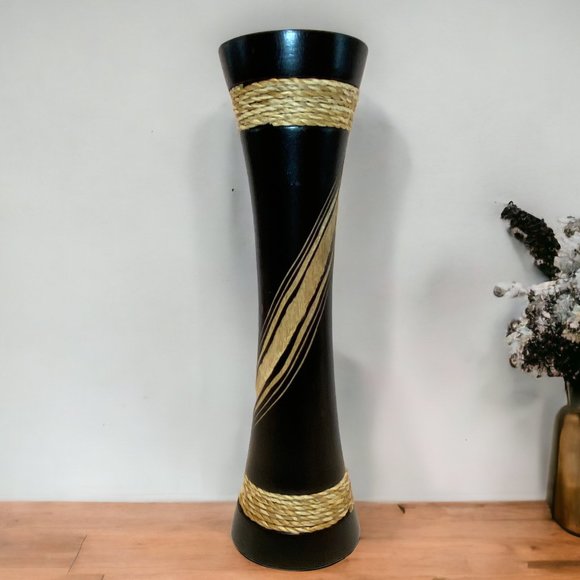 Tall Carved Mango Tree Wood Vase Dark Expresso Color - Picture 1 of 7